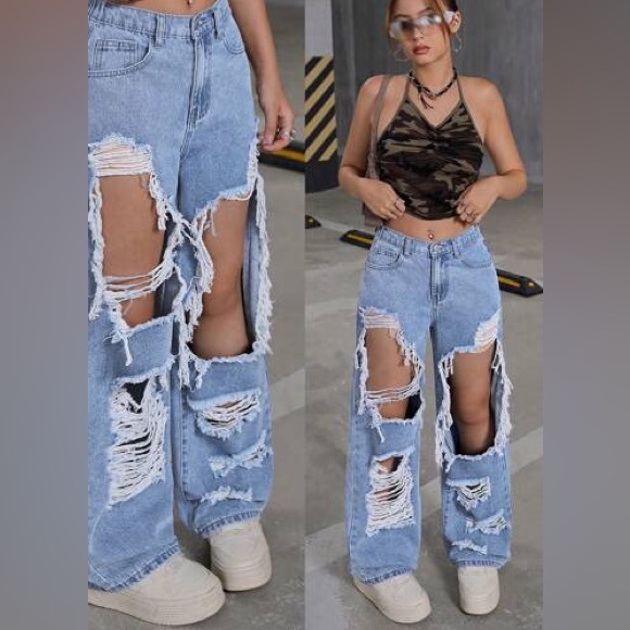 Distressed Medium Wash Blue Women's Jeans - Picture 6 of 6